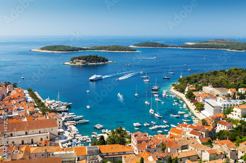 Beautiful view of harbor in Hvar town, Croatia photo