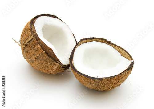 Halfs of coconut isolated on white backgrround