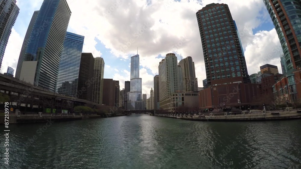Chicago cityscape from the Architecture Foundation River Cruise. Image stabilization movement. Chicago cityscape from the Architecture Foundation River Cruise. Image stabilization movement.