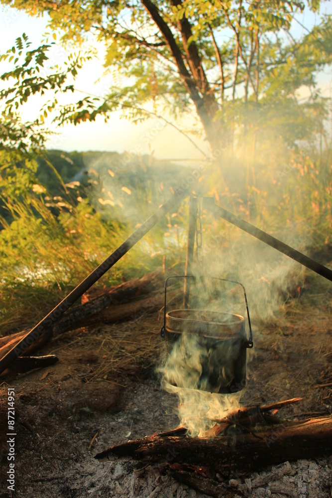Cooking eat in bowler on the fire. Summer time Cooking eat in bowler on the fire. Summer time