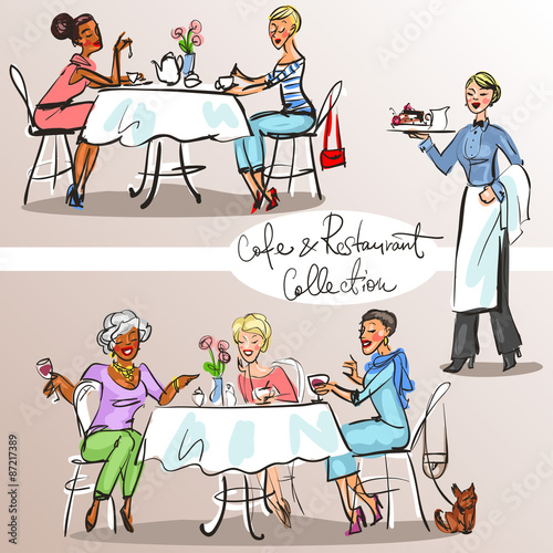 People at cafe and restaurant. Colorful version, part 2