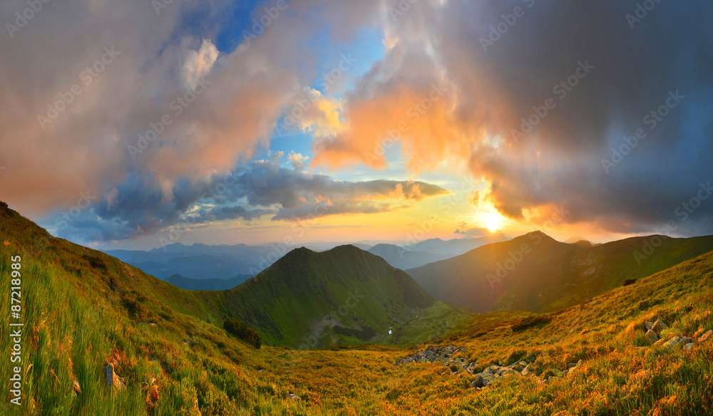 Fototapeta premium Sunset in summer mountains