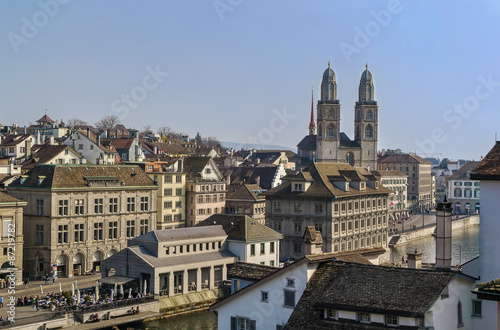 view of Zurich with Grossmunster church, Switzerland