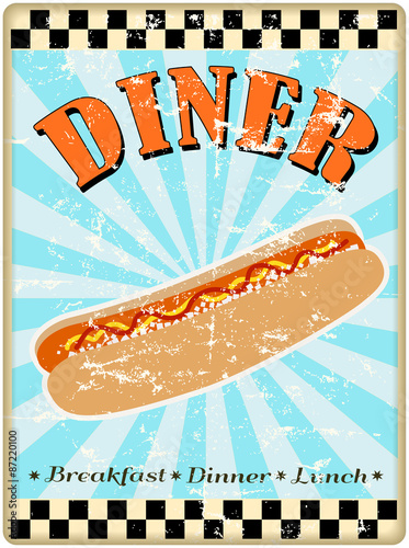 retro hot dog diner sign, free copy space, fictional artwork,vector illustration