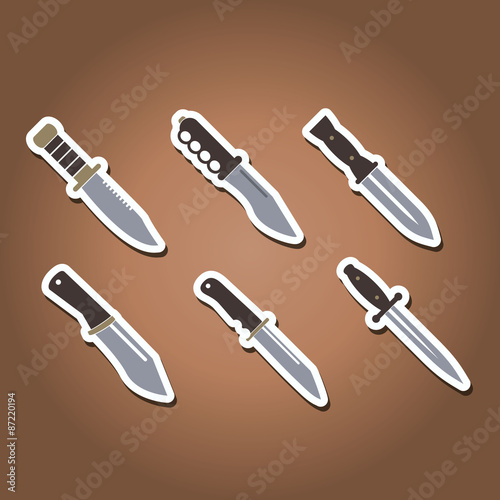 set of color icons with combat knives for your design