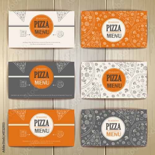 Set of pizza card design. Sketch illustration