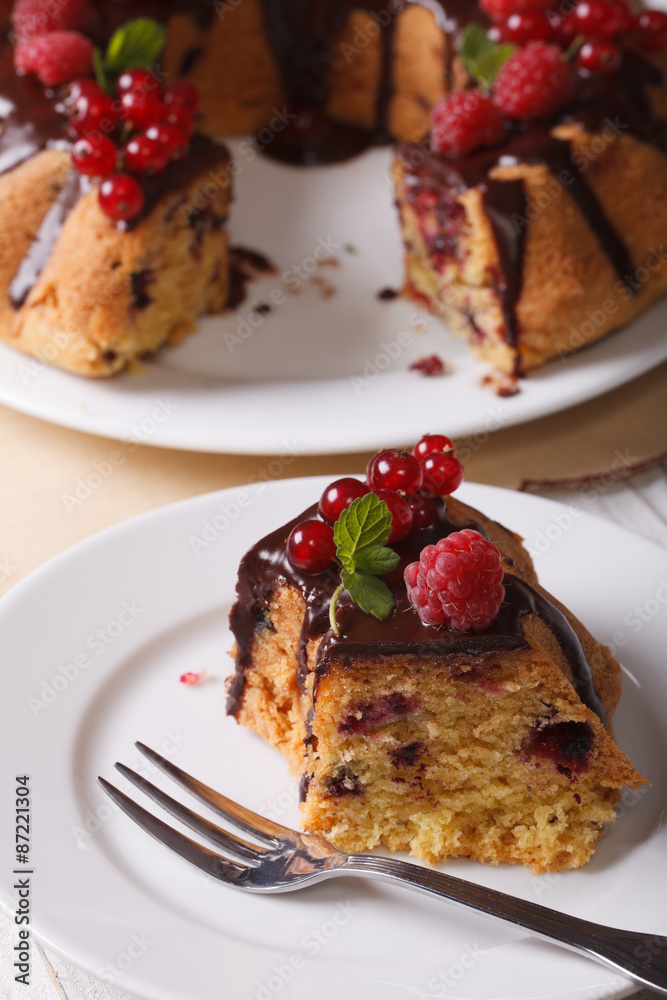 Slice of berry pie with chocolate close-up. vertical
Slice of berry pie with chocolate close-up. vertical