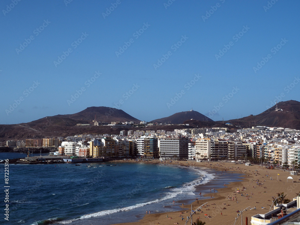 panorama Playa Las Canteras beach in Las Palmas Grand Canary Isl