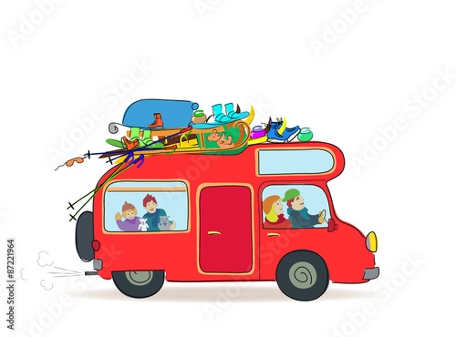 Travel caravan with family, Winter Vacation
Vector illustration isolated on white background
