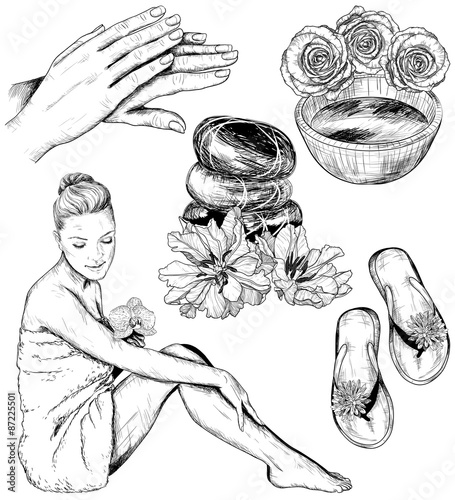 Set of Beauty and healthcare  spa illustrations