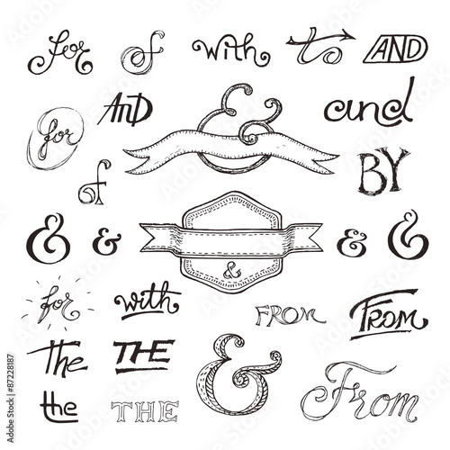 Handwritten catchwords and ampersands