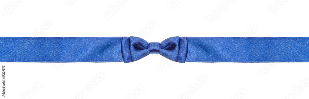 Fototapeta premium symmetric blue bow knot on narrow silk ribbon
