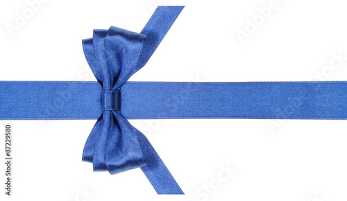 symmetric blue bow with vertically cut end on band