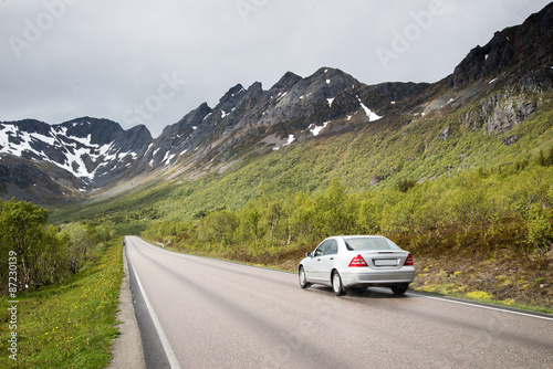 car going to mountains, Lofoten Islands © dk_photo