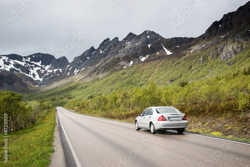 car going to mountains, Lofoten Islands