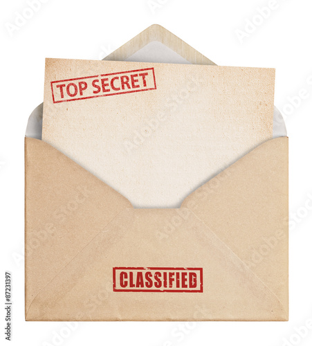 Brown Envelope with top secret stamp, clipping path.