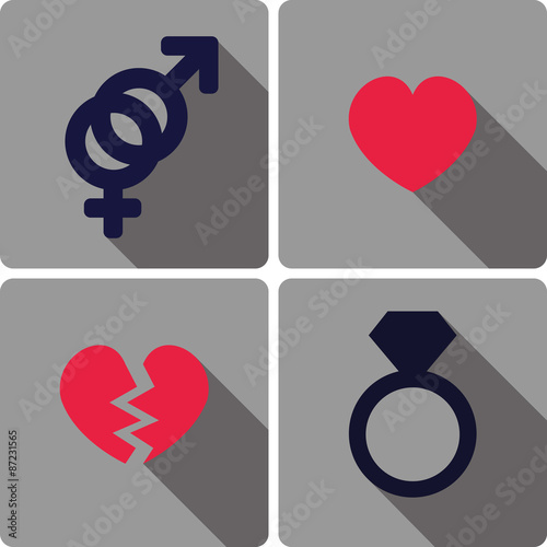 set of flat icons related to love and romance vector illustration