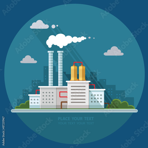 Ecology Concept - industry factory. Flat style vector illustrati