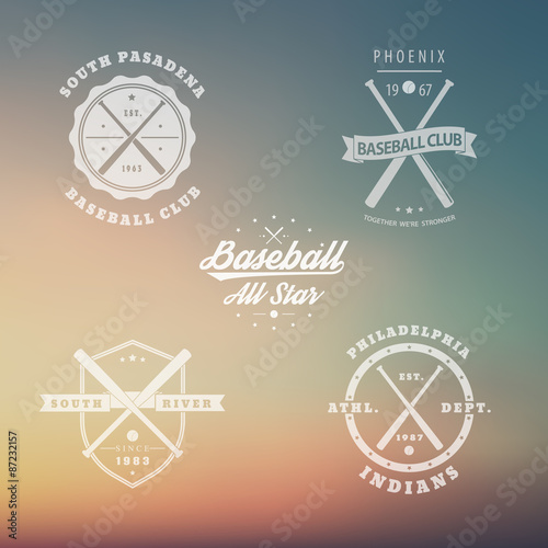 Baseball vintage emblems with crossed bats on blur background, vector illustration, eps10 photo