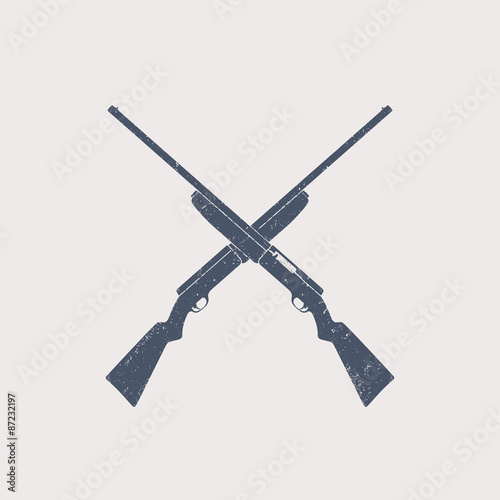 crossed hunting rifles, shotguns, with grunge texture, vector illustration, eps10
