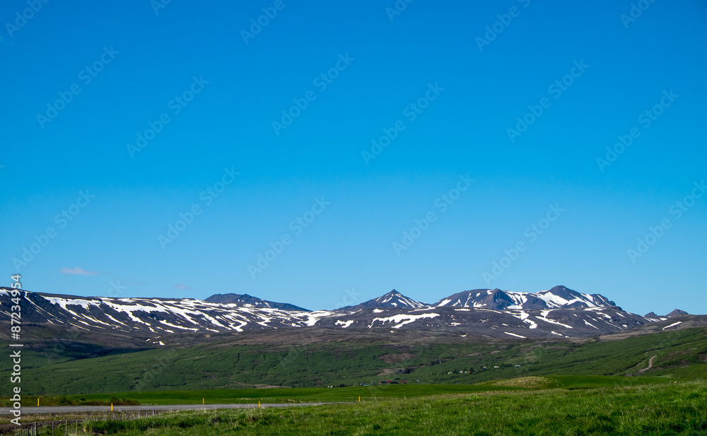 Landscape in Iceland under a blue sky