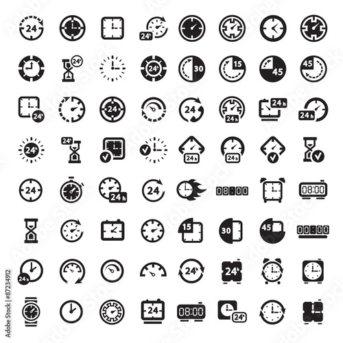 big black clock icons set
