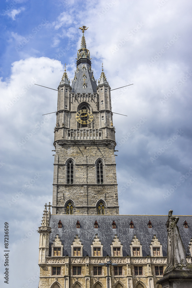 Grand Belfry of Ghent (XIV c.) - symbol of city Ghent. Belgium.