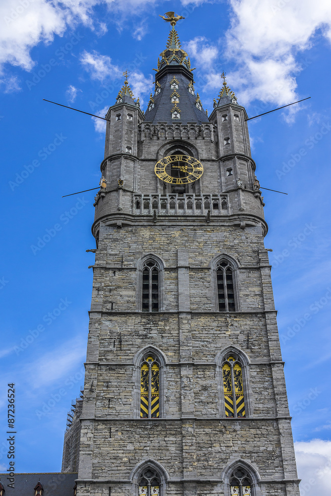 Grand Belfry of Ghent (XIV c.) - symbol of city Ghent. Belgium.