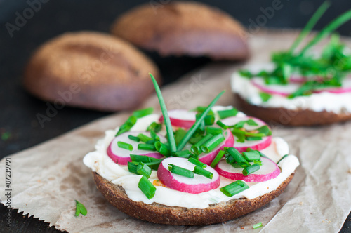 Italian tomato bruschetta with chopped vegetables, herbs and oil photo