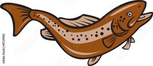 Brown Spotted Trout Jumping Cartoon