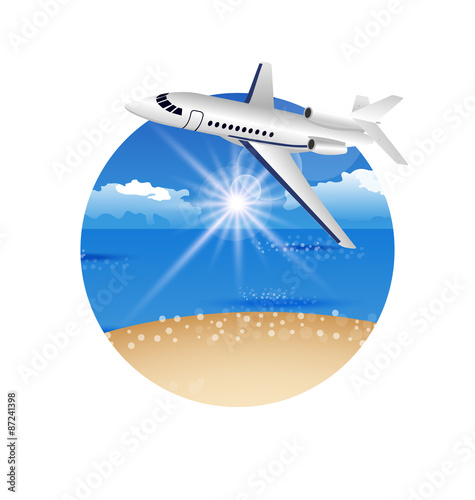 Beautiful summer postcard with beach and plane