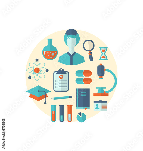 Flat icon of objects chemical and medical research