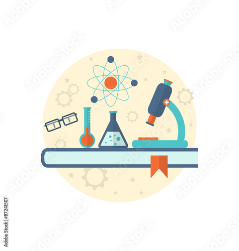 Chemical engineering background with flat icon of objects