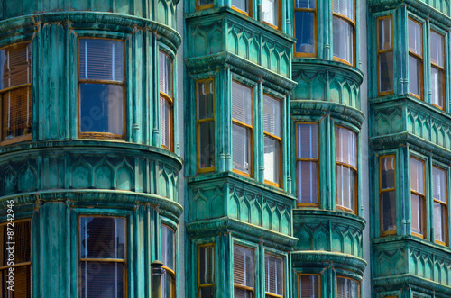 Old green building faced in San Francisco -