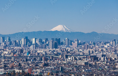 Photography Tokyo city view and Mountain Fuji in winter season