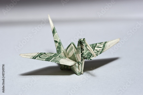 origami crane from a money note