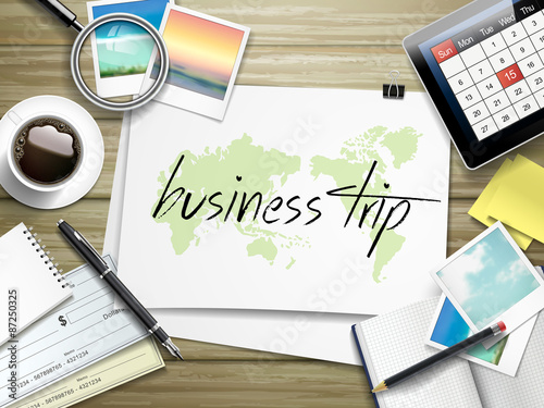 business trip written on paper