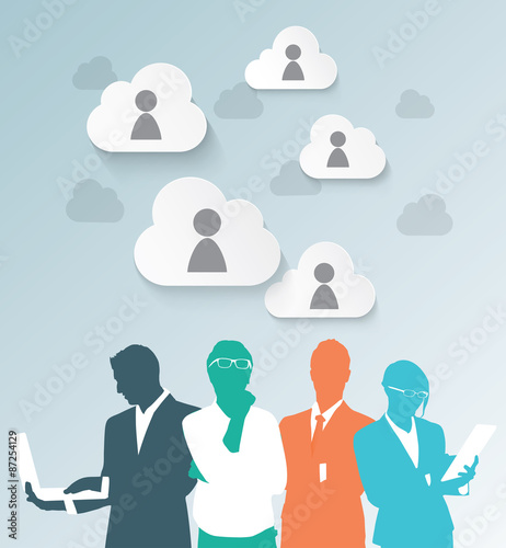Colorful silhouette businessman with clouds