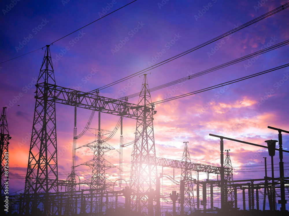 Silhouette of substation with switches and disconnectors. Silhouette of substation with switches and disconnectors.