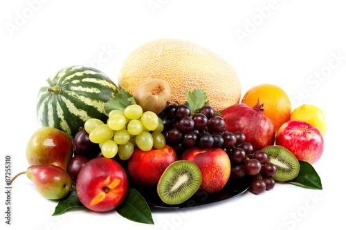 Set of different fresh fruits on a white background..