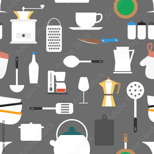 Seamless pattern of kitchen cooking icons, vector wallpaper
