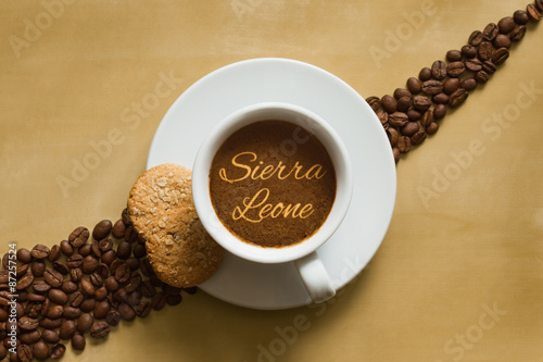 Obraz na płótnie Still life - coffee with text Sierra Leone w salonie