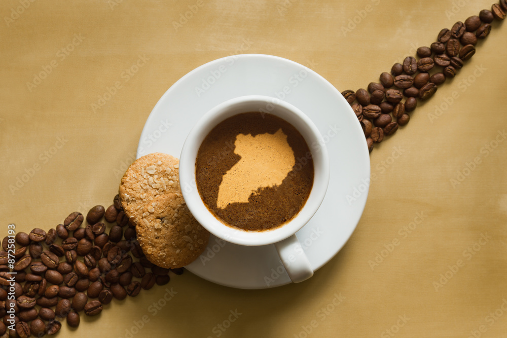 Still life - coffee with map of Uganda