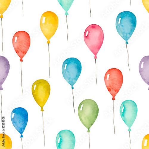 Watercolor seamless pattern with colorful balloons