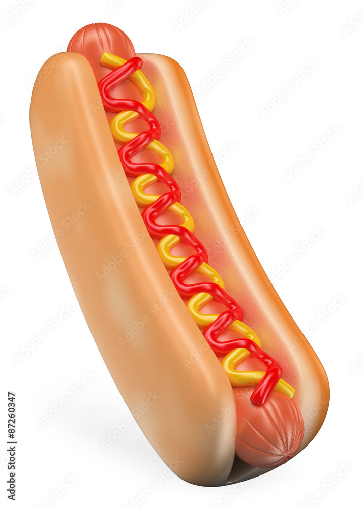 3D Hot dog with ketchup and mustard 3D Hot dog with ketchup and mustard