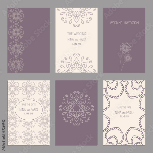 Vector Set of vintage cards templates. Wedding invitation card, thank you card, save the date cards. RSVP card. Original design of wedding cards.
