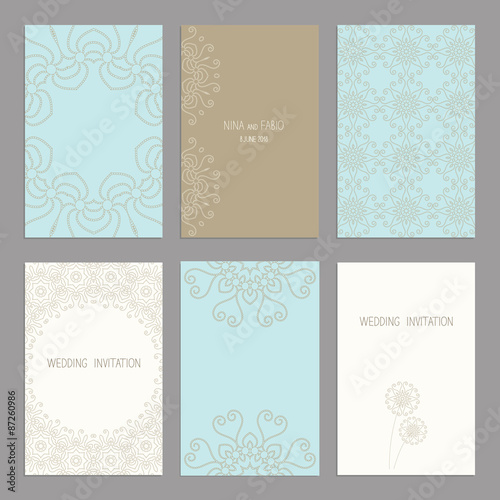Vector Set of  vintage cards templates. Wedding invitation card, thank you card, save the date cards. RSVP card. Original design of wedding cards.