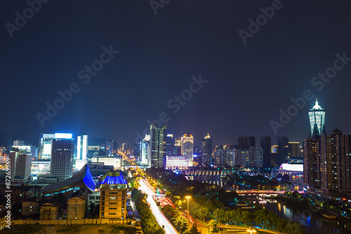 illuminated skyline and cityscape