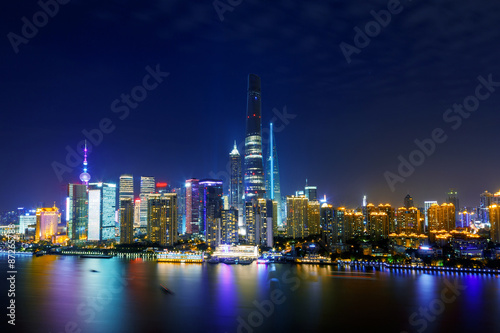 illuminated skyline and cityscape of shanghai