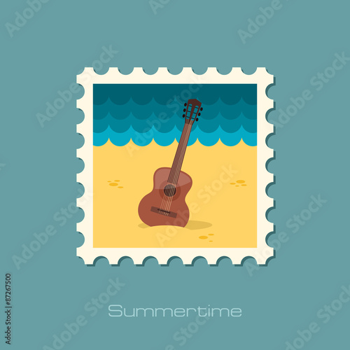Canvas Print Guitar Beach flat stamp
